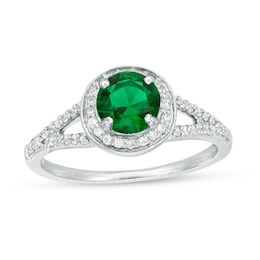 6.0mm Lab-Created Emerald and 1/3 CT. T.W. Diamond Frame Split Shank Ring in 10K White Gold
