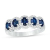 Thumbnail Image 1 of Oval Lab-Created Blue Sapphire and 1/3 CT. T.W. Diamond Frame Five Stone Ring in 10K White Gold