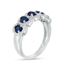 Thumbnail Image 2 of Oval Lab-Created Blue Sapphire and 1/3 CT. T.W. Diamond Frame Five Stone Ring in 10K White Gold