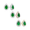 Pear-Shaped Lab-Created Emerald and 1/6 CT. T.W. Diamond Frame Stud Earrings in 10K White, Yellow or Rose Gold