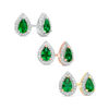 Thumbnail Image 1 of Pear-Shaped Lab-Created Emerald and 1/6 CT. T.W. Diamond Frame Stud Earrings in 10K White, Yellow or Rose Gold