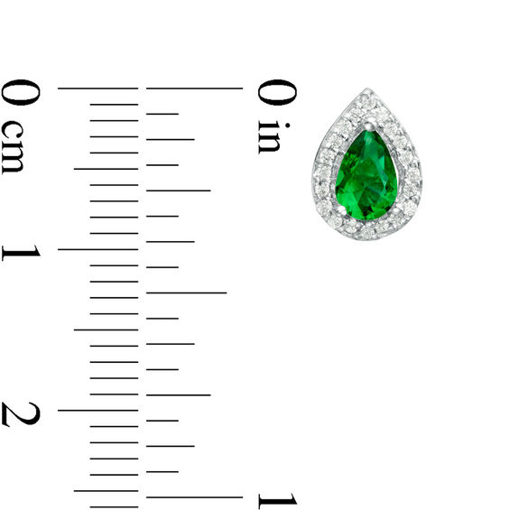Pear-Shaped Lab-Created Emerald and 1/6 CT. T.w. Diamond Frame Stud Earrings in 10K White, Yellow or Rose Gold