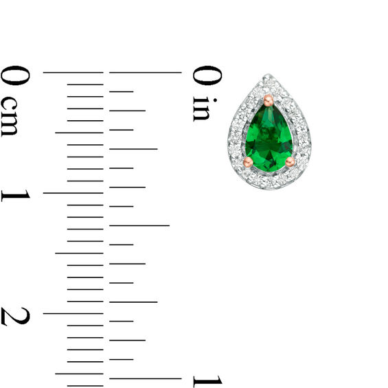 Pear-Shaped Lab-Created Emerald and 1/6 CT. T.w. Diamond Frame Stud Earrings in 10K White, Yellow or Rose Gold