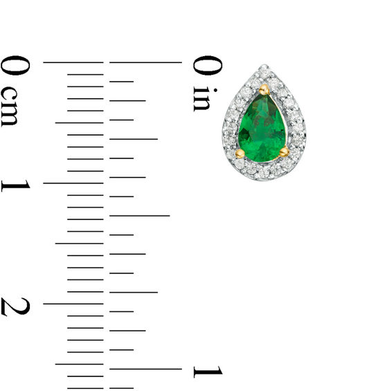 Pear-Shaped Lab-Created Emerald and 1/6 CT. T.w. Diamond Frame Stud Earrings in 10K White, Yellow or Rose Gold