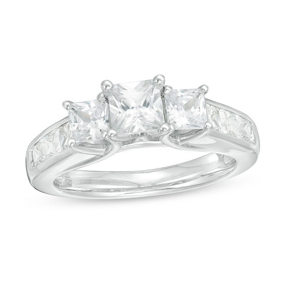 2 CT. T.w. Princess-Cut Diamond Past Present Future® Channel Engagement Ring in 14K White Gold