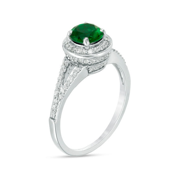 6.0mm Lab-Created Emerald and 1/3 CT. T.w. Diamond Frame Split Shank Ring in 10K White Gold