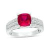 Thumbnail Image 1 of 7.0mm Cushion-Cut Lab-Created Ruby and 1/4 CT. T.W. Diamond Triple Row Ring in 10K White, Yellow or Rose Gold