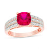 Thumbnail Image 2 of 7.0mm Cushion-Cut Lab-Created Ruby and 1/4 CT. T.W. Diamond Triple Row Ring in 10K White, Yellow or Rose Gold