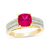 Thumbnail Image 3 of 7.0mm Cushion-Cut Lab-Created Ruby and 1/4 CT. T.W. Diamond Triple Row Ring in 10K White, Yellow or Rose Gold