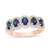 Thumbnail Image 3 of Oval Lab-Created Blue Sapphire and 1/3 CT. T.W. Diamond Frame Five Stone Ring in 10K White, Yellow or Rose Gold