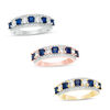 Thumbnail Image 1 of Princess-Cut Lab-Created Blue and White Sapphire with 1/4 CT. T.W. Diamond Ring in 10K White, Yellow or Rose Gold