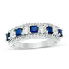 Thumbnail Image 2 of Princess-Cut Lab-Created Blue and White Sapphire with 1/4 CT. T.W. Diamond Ring in 10K White, Yellow or Rose Gold