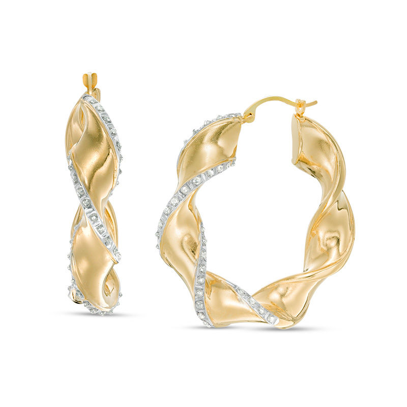 Main Image 1 of Diamond Fascination™ Ribbon Twist Hoop Earrings in 14K Gold