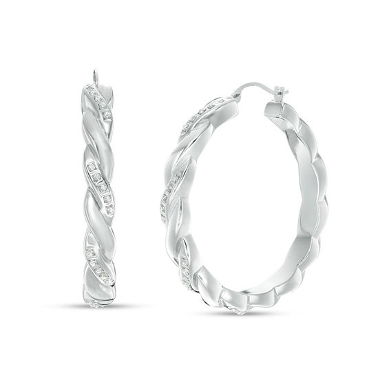 Diamond Fascination™ Twist Hoop Earrings in 14K White Gold