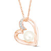 Thumbnail Image 1 of Freshwater Cultured Pearl and Lab-Created White Sapphire Heart Pendant in Sterling Silver with 14K Rose Gold Plate