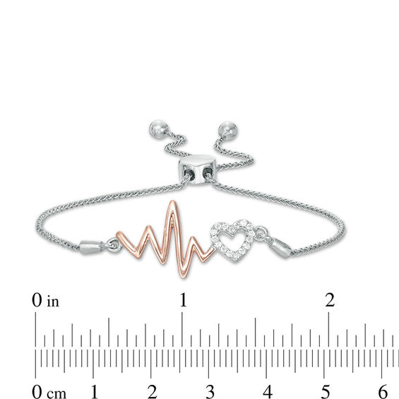 1/20 CT. T.w. Diamond Heartbeat and Heart Bolo Bracelet in Sterling Silver and 10K Rose Gold - 9.5"