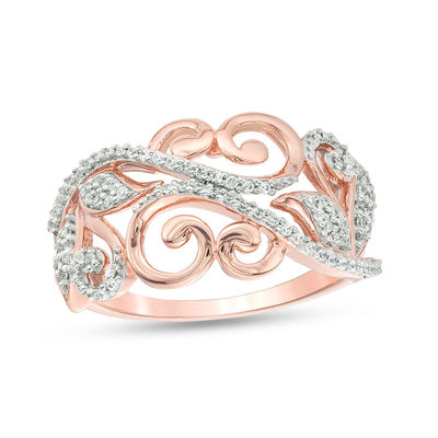 Rose Gold Ivy Leaf Diamond Ring Gold Minimalist Ring Available in Gold 14k & 18k Gold Black-White Diamond Ivy Band White Gold