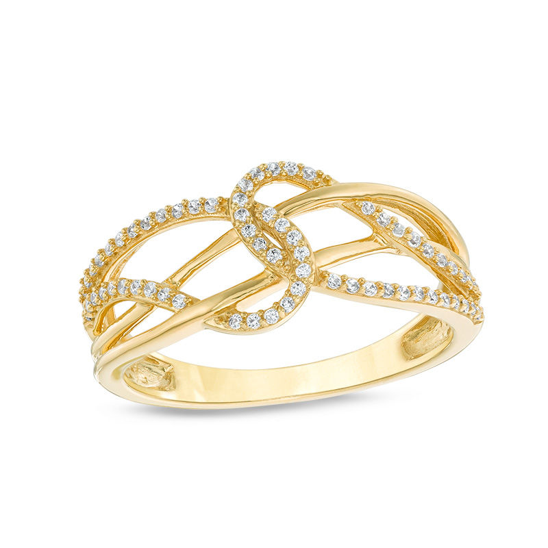 Main Image 1 of 1/6 CT. T.W. Diamond Layered Crossover Looped Ring in 10K Gold