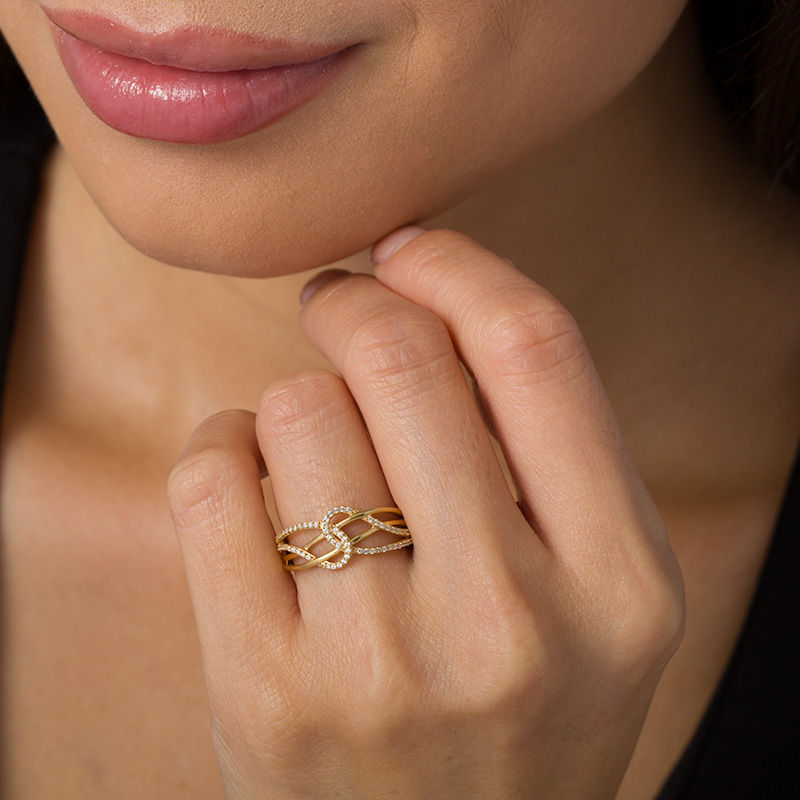 Main Image 2 of 1/6 CT. T.W. Diamond Layered Crossover Looped Ring in 10K Gold