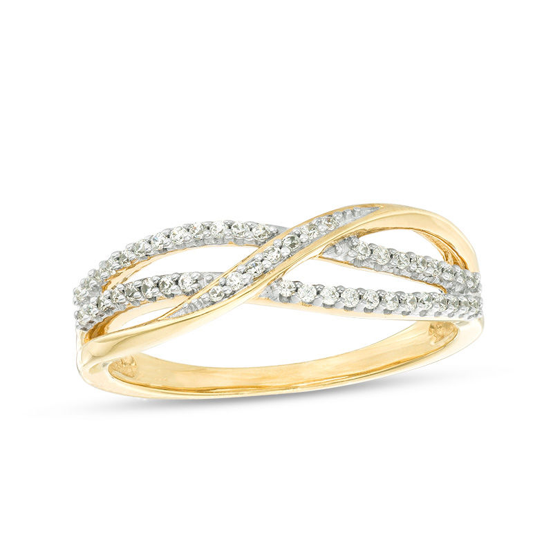 Main Image 1 of 1/6 CT. T.W. Diamond Layered Crossover Anniversary Band in 10K Gold