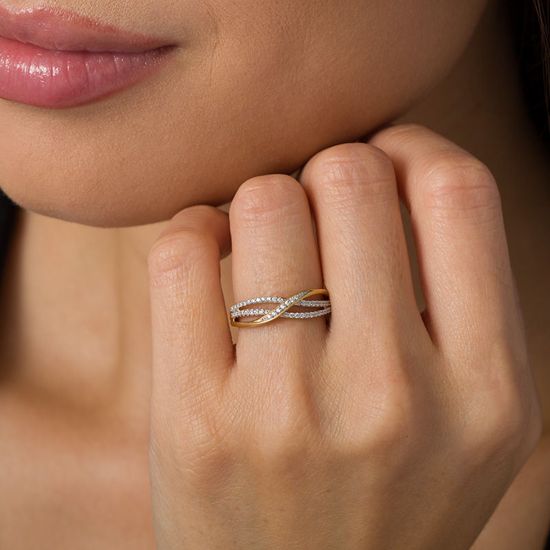 Main Image 2 of 1/6 CT. T.W. Diamond Layered Crossover Anniversary Band in 10K Gold