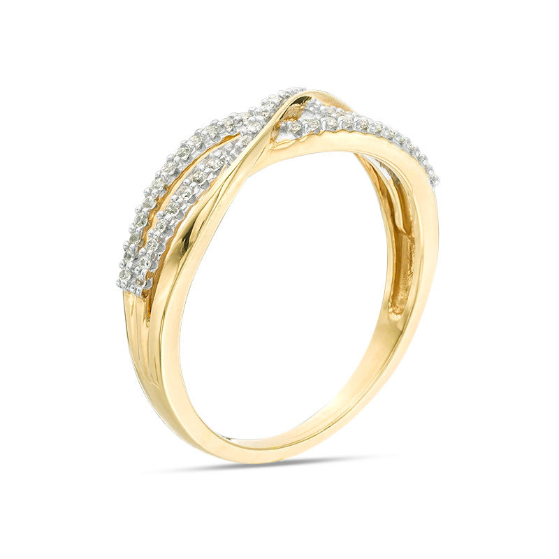Main Image 3 of 1/6 CT. T.W. Diamond Layered Crossover Anniversary Band in 10K Gold
