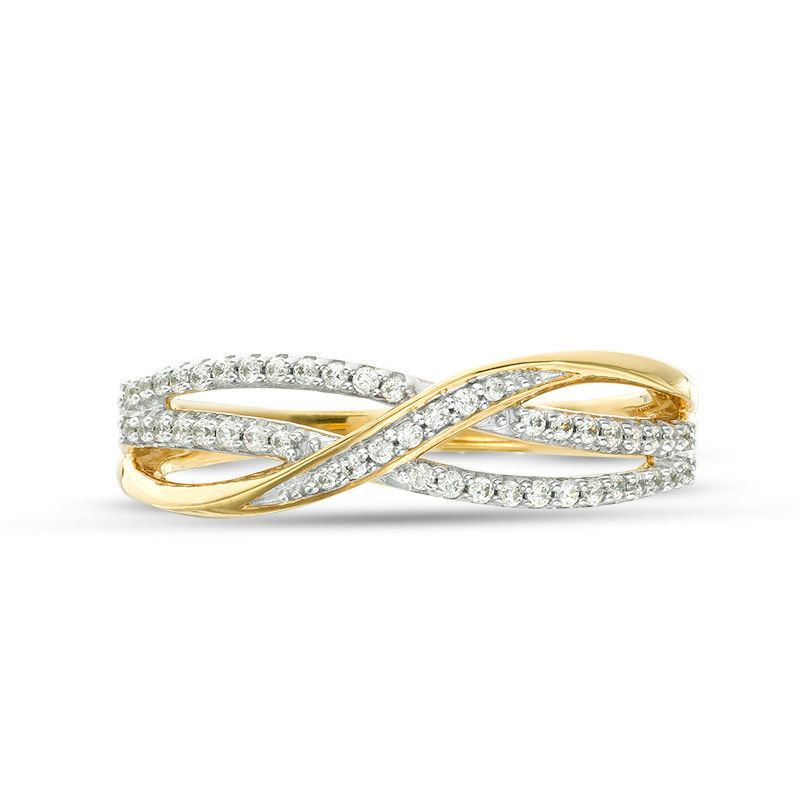Main Image 4 of 1/6 CT. T.W. Diamond Layered Crossover Anniversary Band in 10K Gold