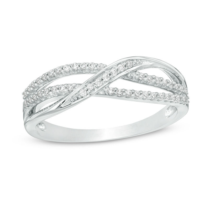 Main Image 1 of 1/6 CT. T.W. Diamond Layered Crossover Anniversary Band in 10K White Gold