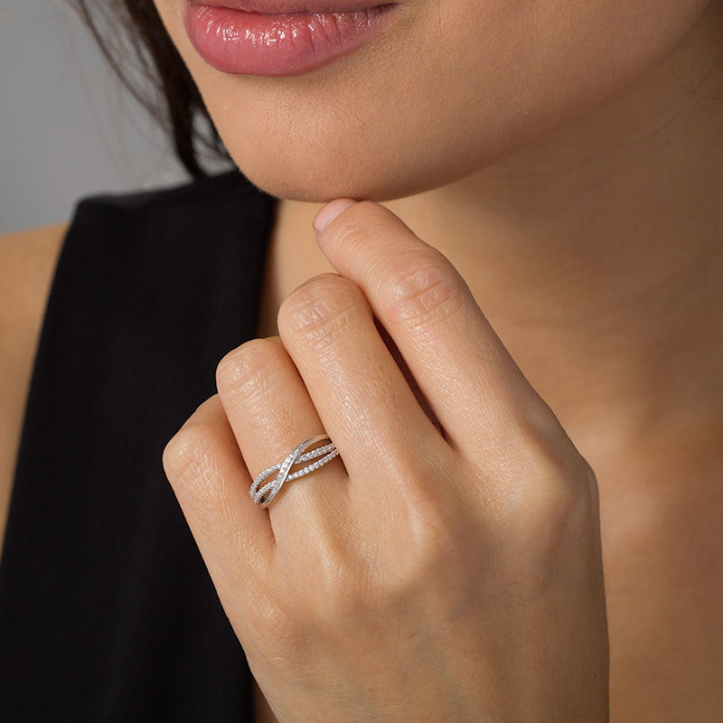 Main Image 2 of 1/6 CT. T.W. Diamond Layered Crossover Anniversary Band in 10K White Gold