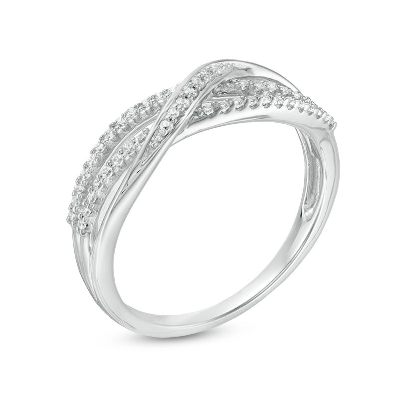 Main Image 3 of 1/6 CT. T.W. Diamond Layered Crossover Anniversary Band in 10K White Gold