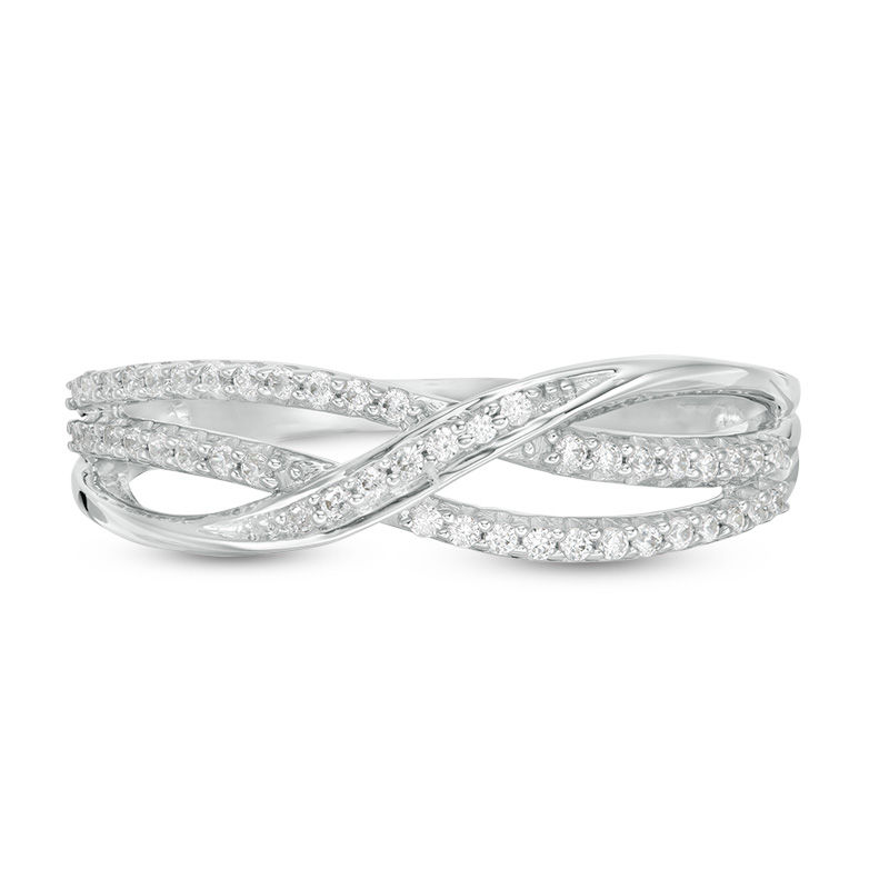Main Image 4 of 1/6 CT. T.W. Diamond Layered Crossover Anniversary Band in 10K White Gold