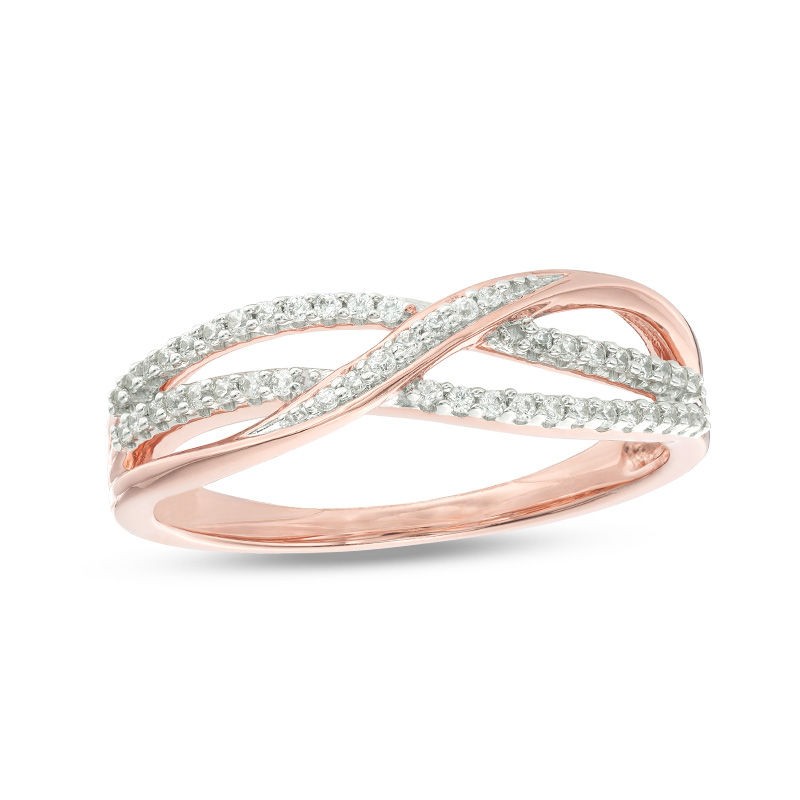 Main Image 1 of 1/6 CT. T.W. Diamond Layered Crossover Anniversary Band in 10K Rose Gold
