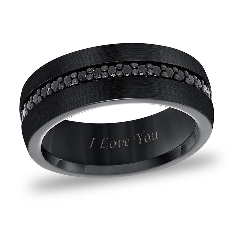 Men's 8.0mm Black Sapphire Groove Brushed Finish Wedding Band in Black Tungsten (1 Line)