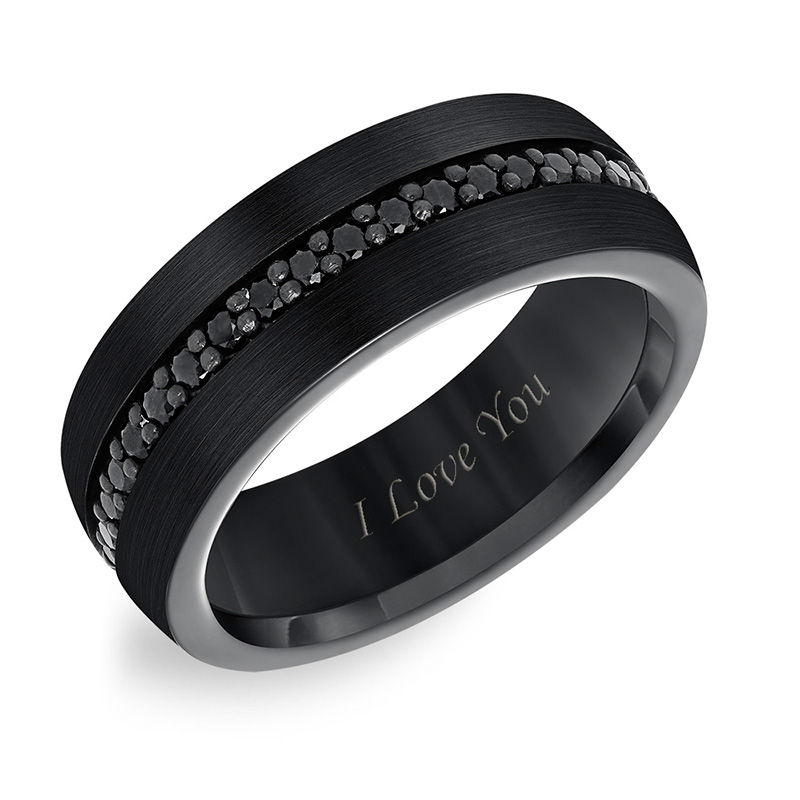 Men's 8.0mm Black Sapphire Groove Brushed Finish Wedding Band in Black ...