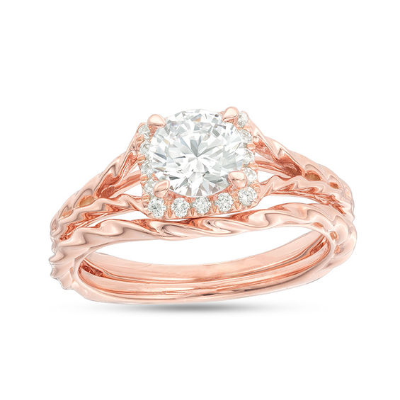 1-1/6 CT. T.w. Diamond Square Frame Twist Rope Bridal Set in 14K Rose Gold