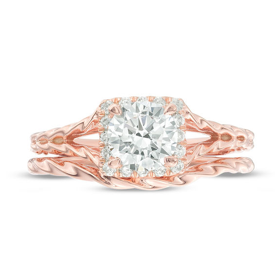 1-1/6 CT. T.w. Diamond Square Frame Twist Rope Bridal Set in 14K Rose Gold