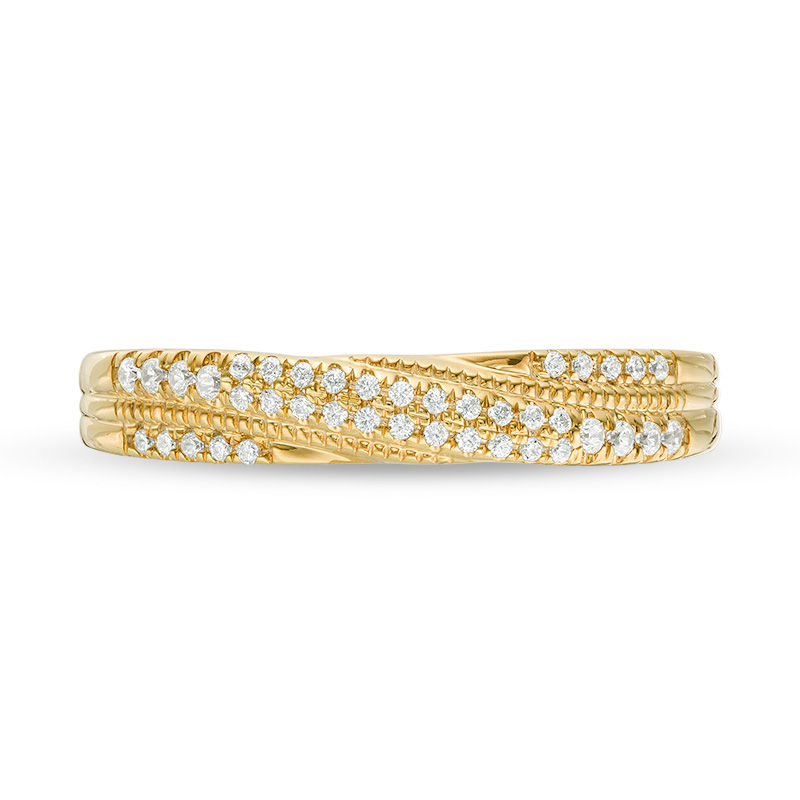 Main Image 4 of 1/6 CT. T.W. Diamond Crossover Vintage-Style Anniversary Band in 10K Gold