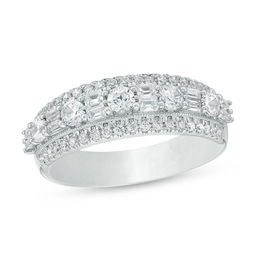 1 CT. T.W. Baguette and Round Diamond Alternating Vintage-Style Anniversary Band in 14K White Gold