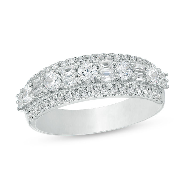 Main Image 1 of 1 CT. T.W. Baguette and Round Diamond Alternating Vintage-Style Anniversary Band in 14K White Gold