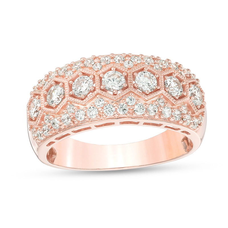 1 CT. T.W. Diamond Seven Stone Hexagon Frame Vintage-Style Anniversary Band in 10K Rose Gold