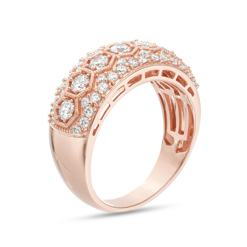 Main Image 3 of 1 CT. T.W. Diamond Seven Stone Hexagon Frame Vintage-Style Anniversary Band in 10K Rose Gold