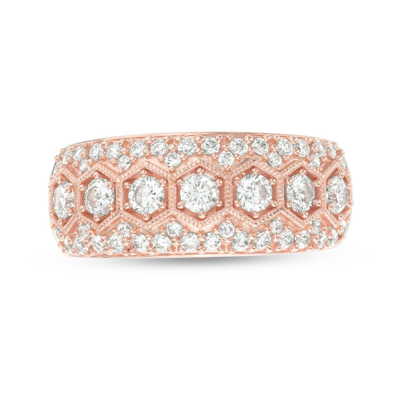 1 CT. T.W. Diamond Seven Stone Hexagon Frame Vintage-Style Anniversary Band in 10K Rose Gold