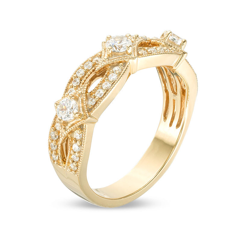 Main Image 2 of 1/2 CT. T.W. Diamond Three Stone Contour Vintage-Style Anniversary Band in 14K Gold