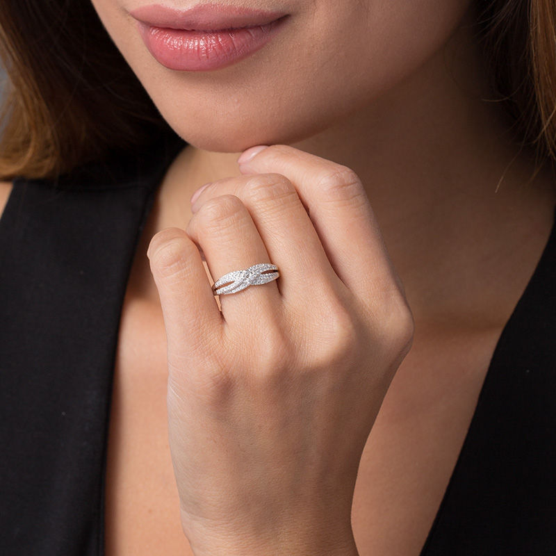 Main Image 2 of 1/3 CT. T.W. Diamond Crossover Anniversary Band in 10K White Gold