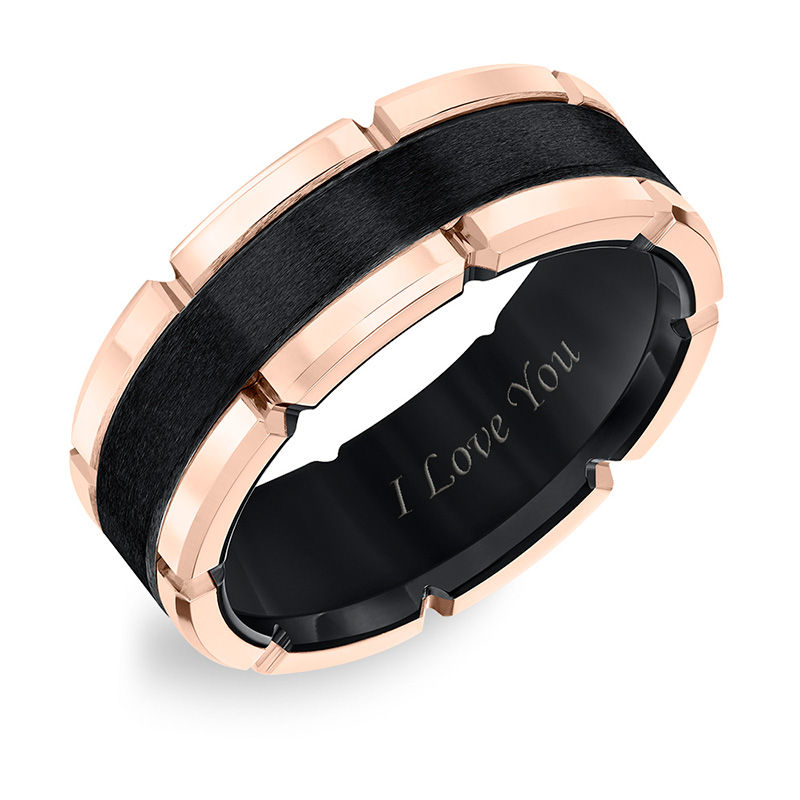 Main Image 2 of 8.0mm Brushed Comfort Fit Wedding Band in Two-Tone Tungsten (1 Line)
