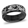 Thumbnail Image 1 of 8.0mm Grey Camouflage Inlay Beveled Edge Wedding Band in Black Tungsten (1 Line)