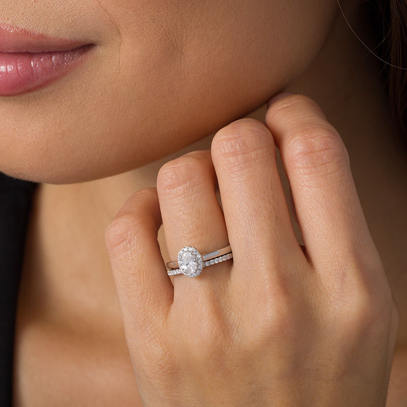 Main Image 2 of 3/4 CT. T.W. Oval Diamond Frame Bridal Set in 14K White Gold