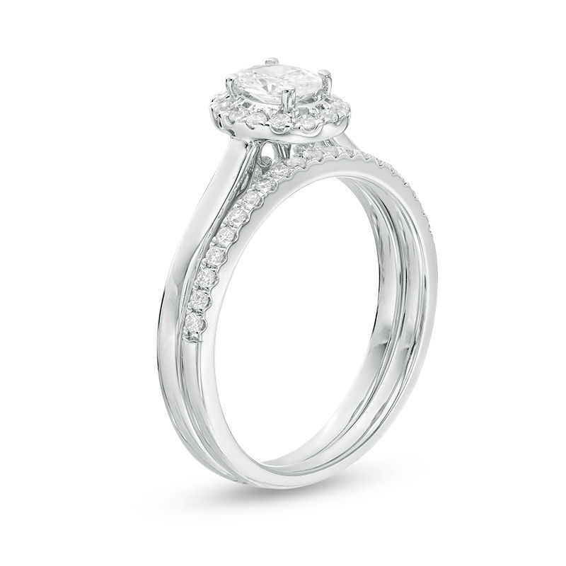 Main Image 3 of 3/4 CT. T.W. Oval Diamond Frame Bridal Set in 14K White Gold