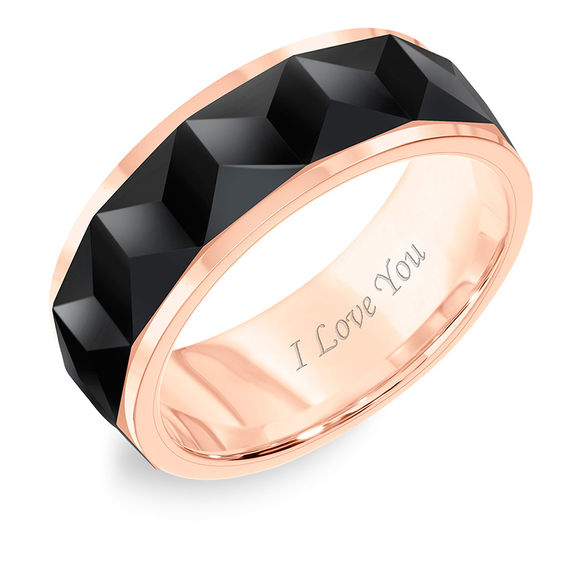 Men's 8.0mm Faceted Inlay Comfort Fit Wedding Band in Two-Tone Tungsten (1 Line) Men's 8.0mm Faceted Inlay Comfort Fit Wedding Band in Two-Tone Tungsten (1 Line)