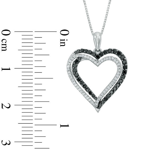 1/2 CT. T.w. Enhanced Black and White Diamond Double Heart Pendant in Sterling Silver